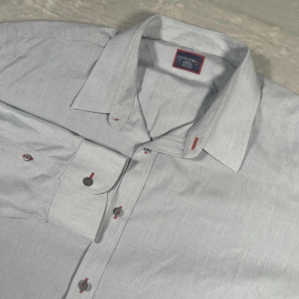 UNTUCKit Shirt Mens XXXL Gray Button Down Chambray Long‎ Sleeve Casual Career